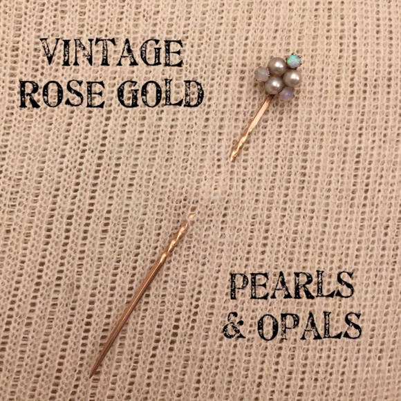 Vintage Jewelry - Vintage Rose Gold Opal & Pearl Stick Pin